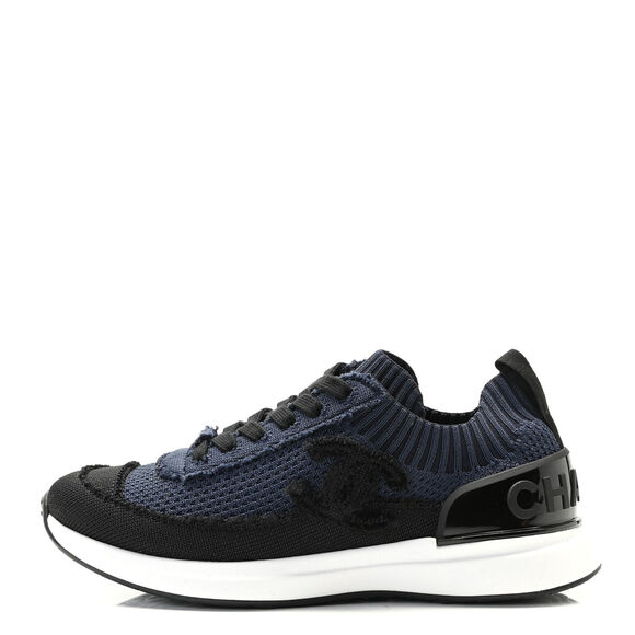 Chanel 2021 Navy & Black Knit CC Logo Low Top Sneakers Size 41 - Picture 1 of 8